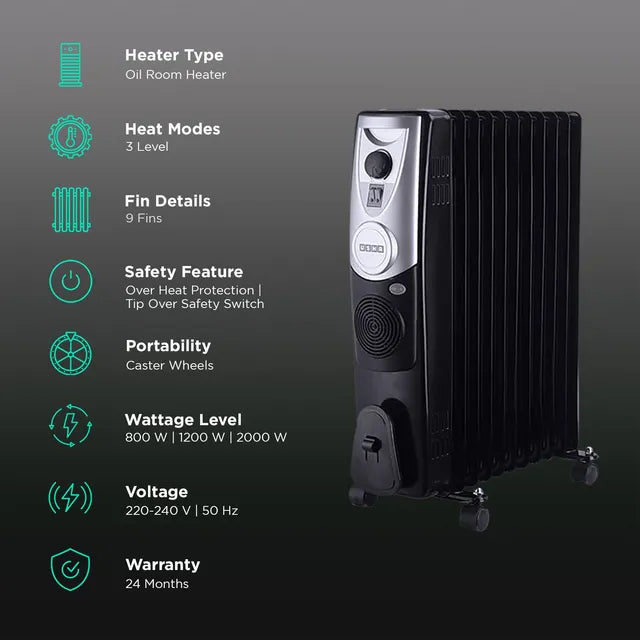 USHA 4209 F 2400W PTC Oil Filled Radiator Room Heater with Rust Protection (Adjustable Thermostat)