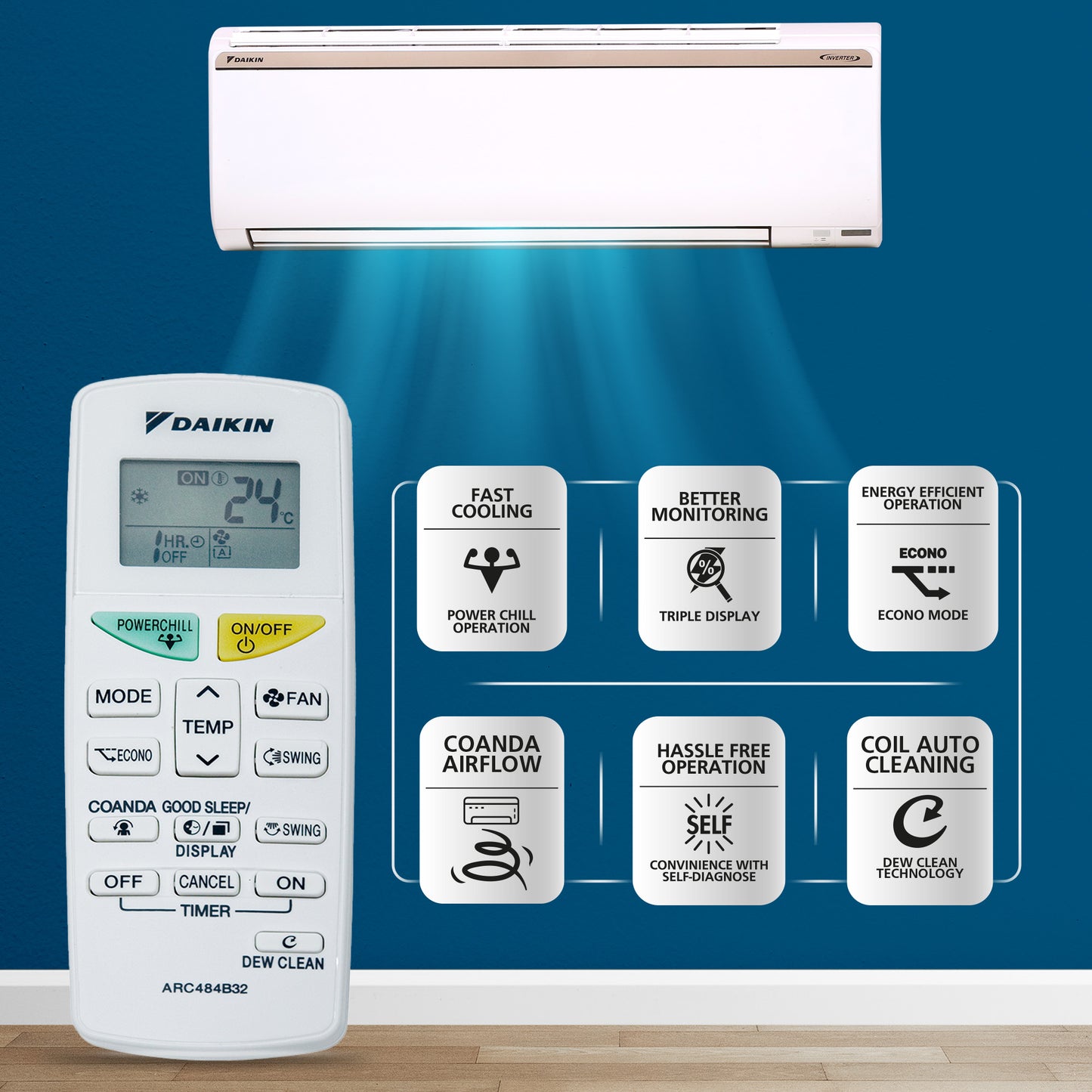 1.0 Ton 3 Star Hot and Cold Inverter Split AC, Copper, FTHT35UV16W