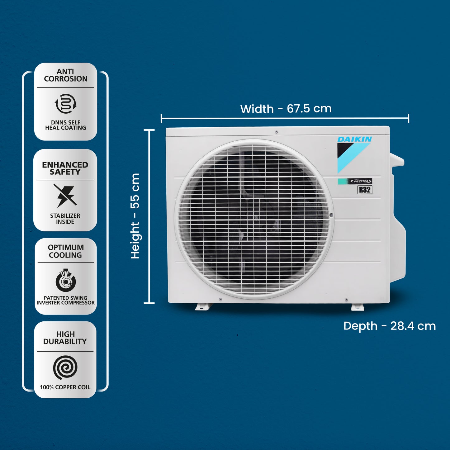 1.0 Ton 3 Star Hot and Cold Inverter Split AC, Copper, FTHT35UV16W