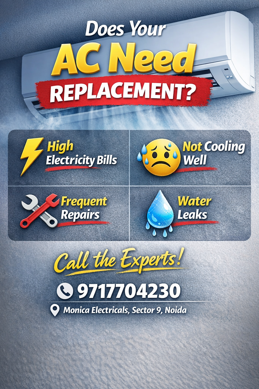 How to Know If Your AC Needs Replacement – Expert Guide from Monica Electricals Noida