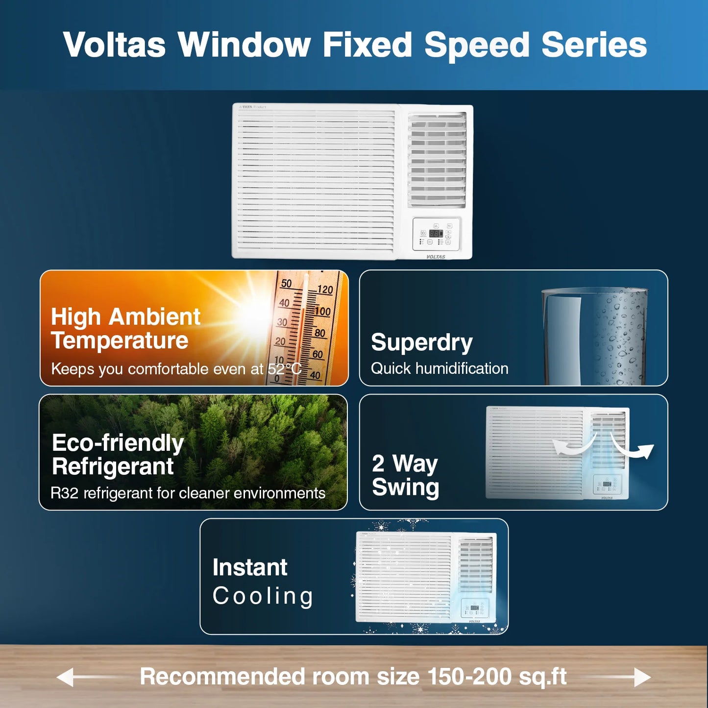 Voltas Fixed Speed Window AC, 2 Ton, 2 star, Instant Cooling- 242 Vectra Plus