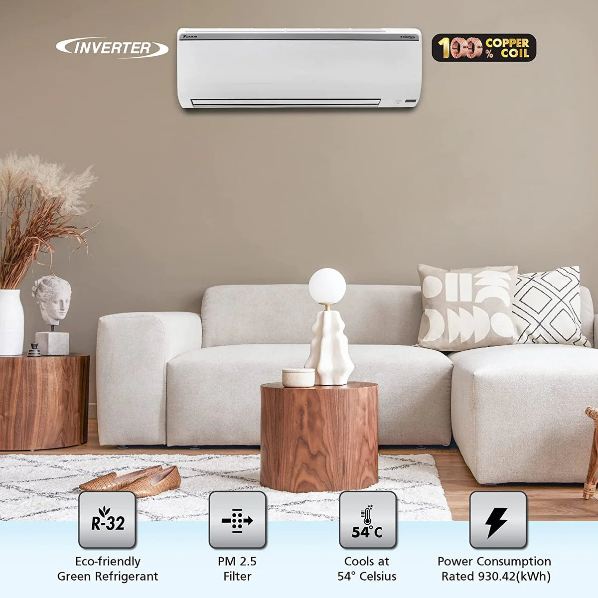 Daikin FTKL50UV16V 1.5 Ton 3 Star Inverter Split Ac , White