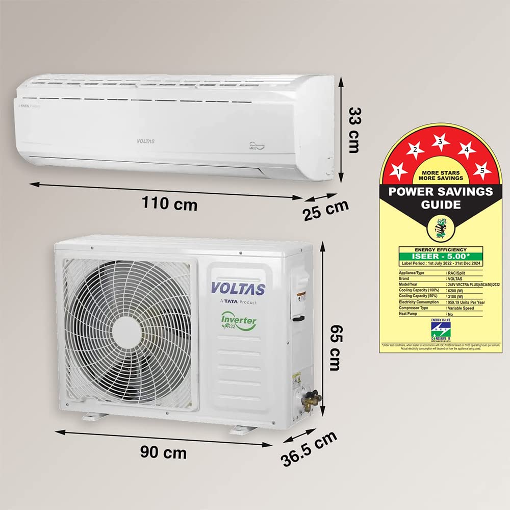 Voltas 2 Ton 5 Star, Inverter Split AC(Copper,4-in-1 Adjustable Mode, Anti-dust Filter, 245V Vectra Plus, White)