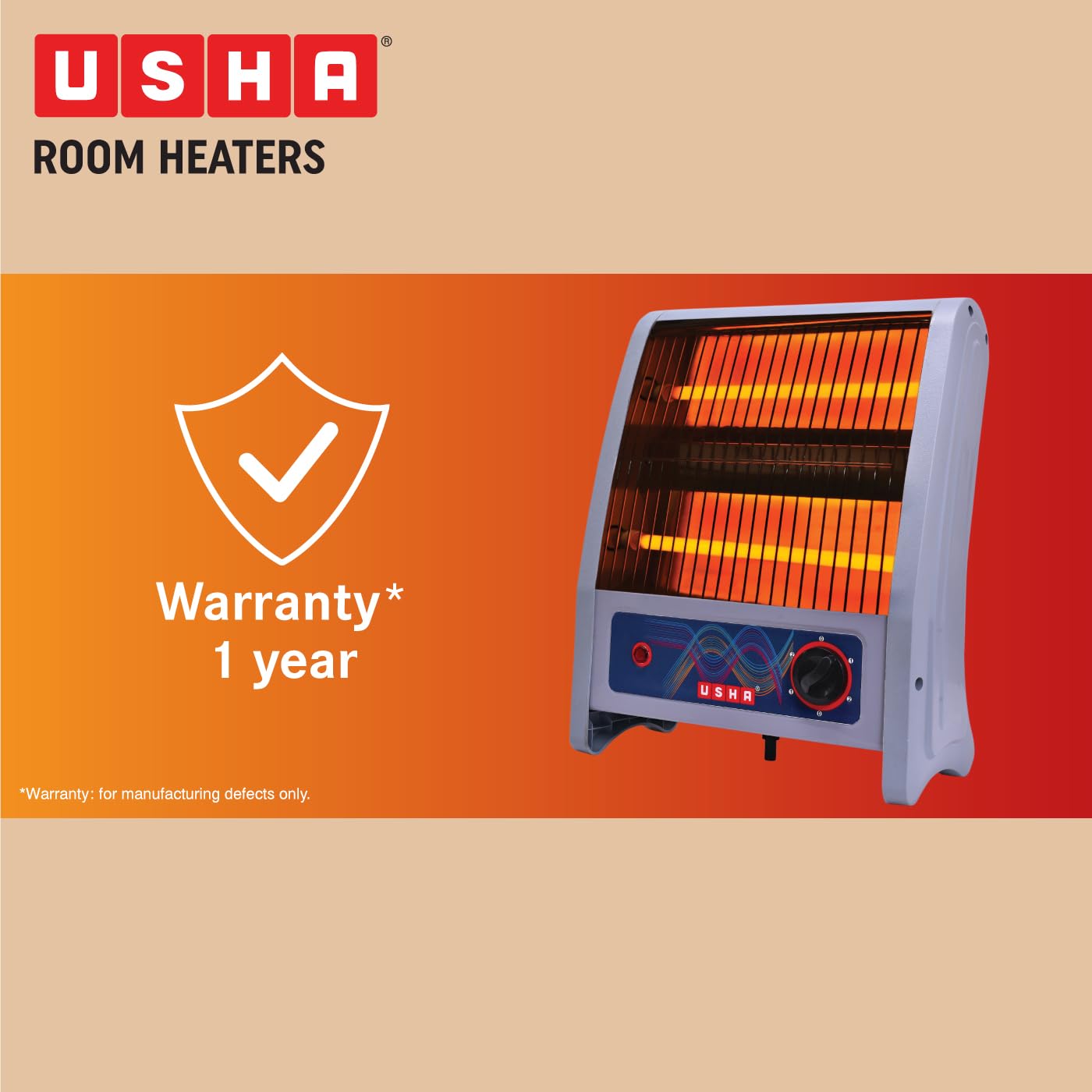 Usha 2 rod - QH4302N 800W Quartz Room Heater