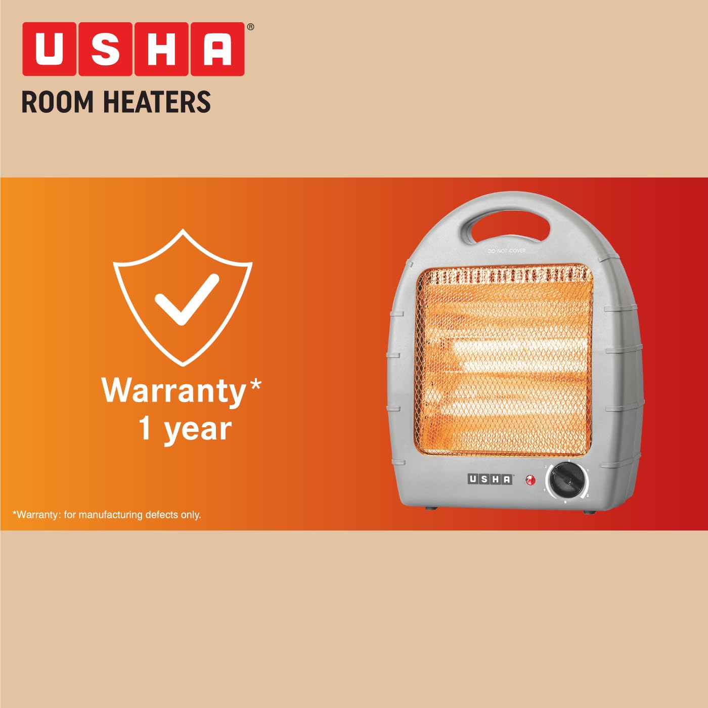 USHA 4002 800 Watt 2 Rod Halogen Heater with Safety Mesh(Grey)