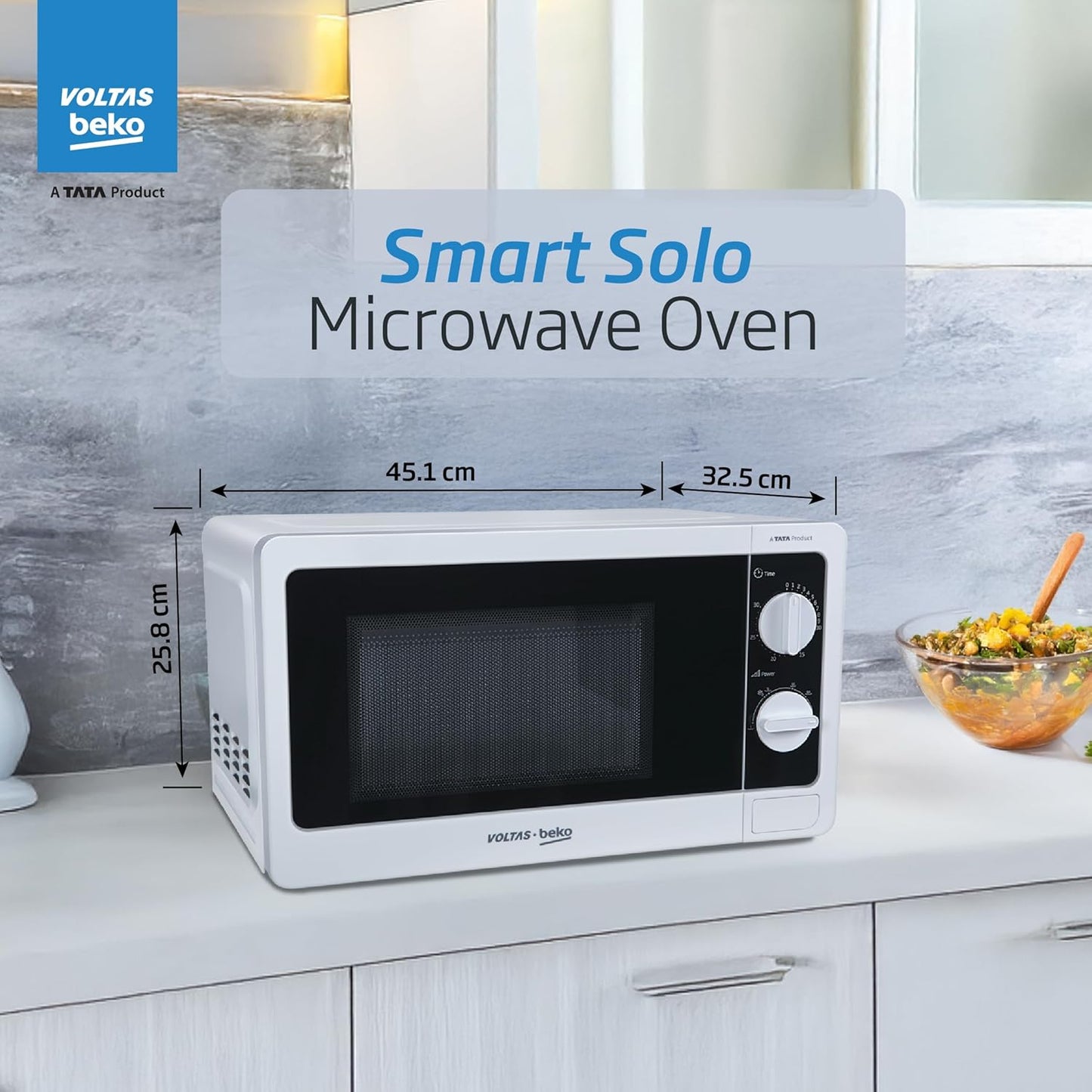 Voltas Beko, A Tata Product 20L, 700W smart solo Microwave oven (MS20MPW10, White | with Anti bacterial Inner Cavity and Large Turntable)