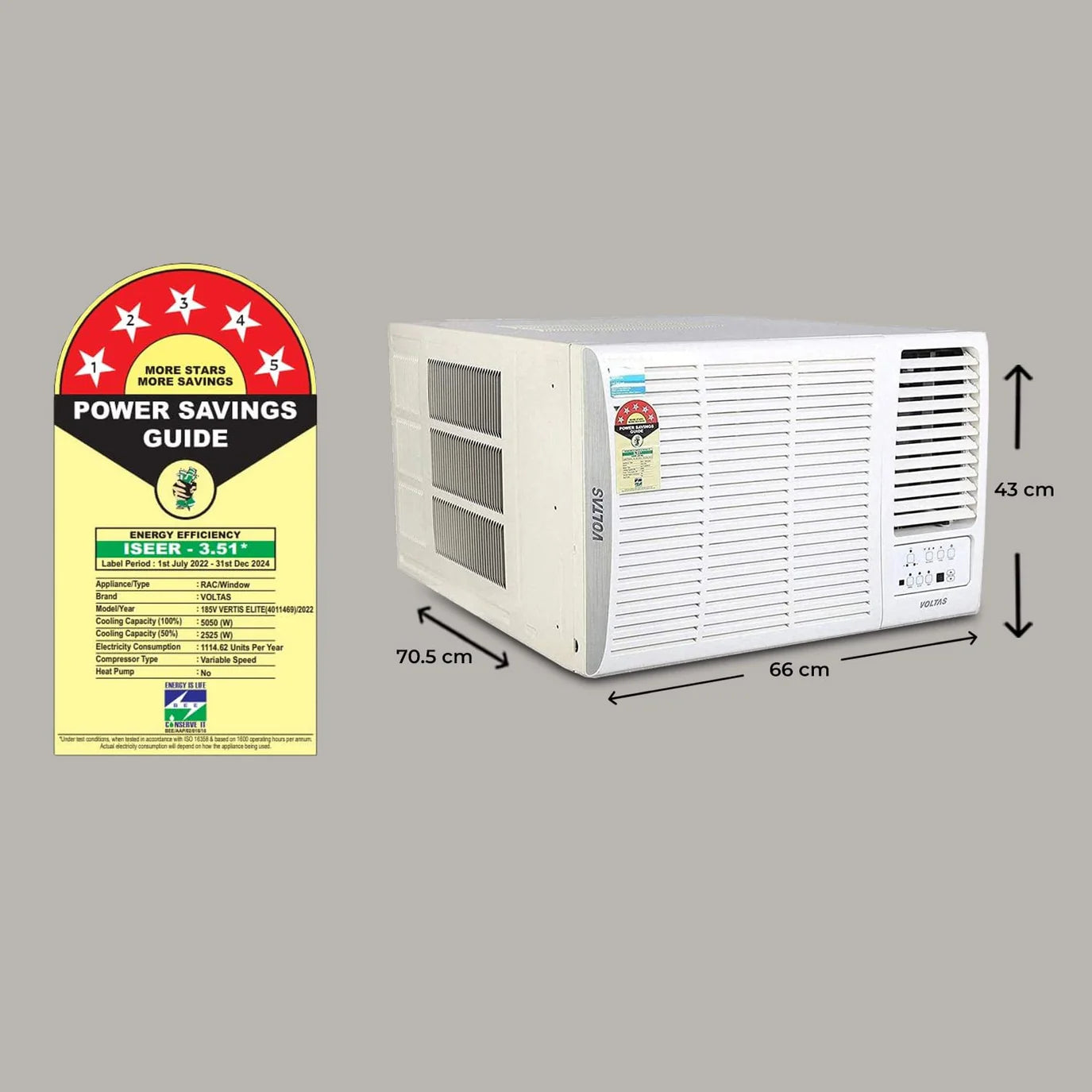 Voltas 1.5 Ton 5 Star Window Air Conditioner 185V Vertis Elite A