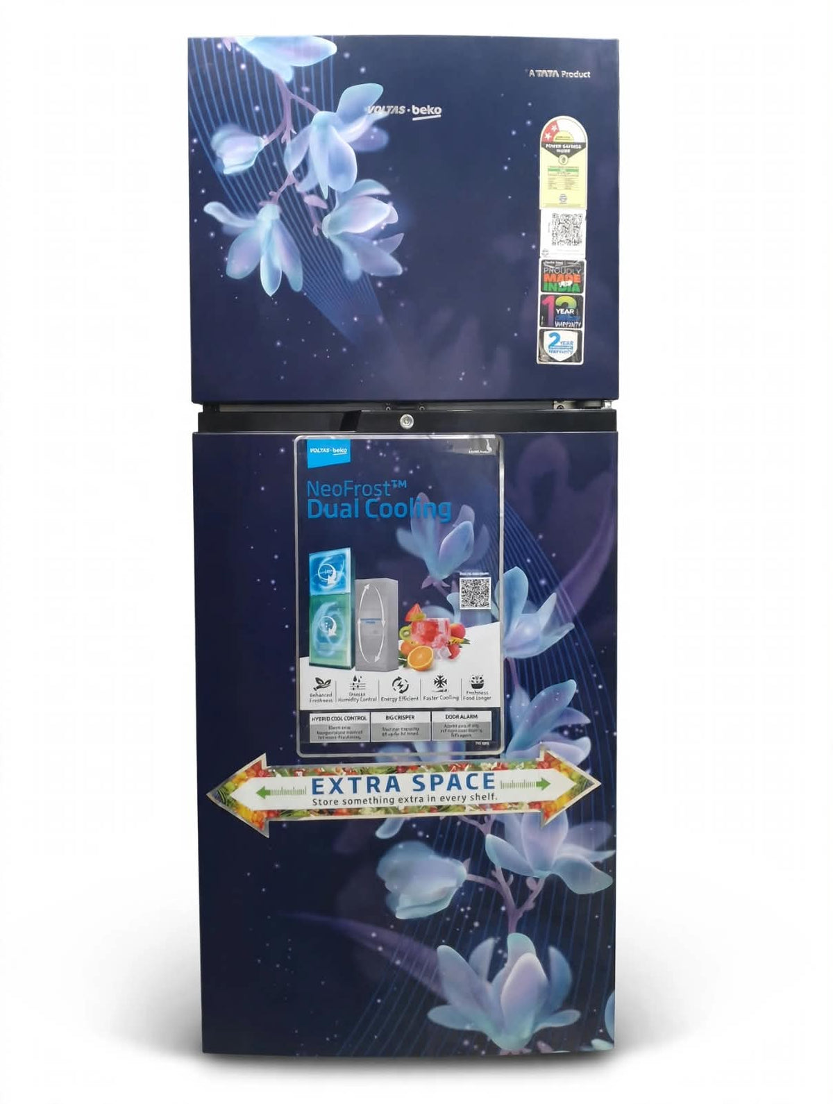 Voltas Beko RFF270C/2WPV100RBBD 230 L 2 Star Frost Free Double Door Refrigerator with Neo Frost Dual Cooling & ProSmart Inverter, Blossom Blue